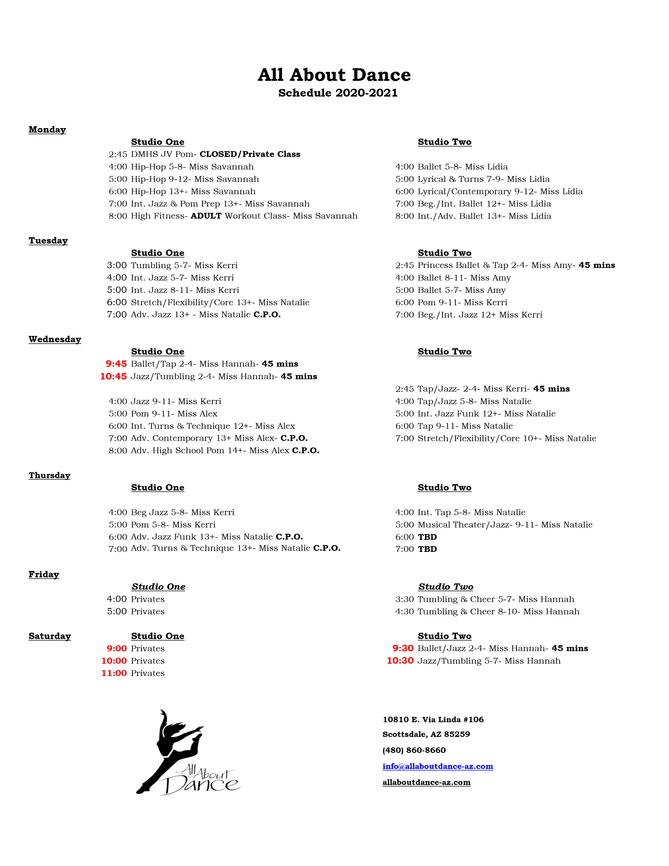 Schedule All About Dance